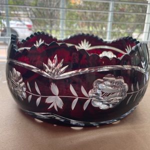 Ruby red cut to clear Bohemian Glass bowl